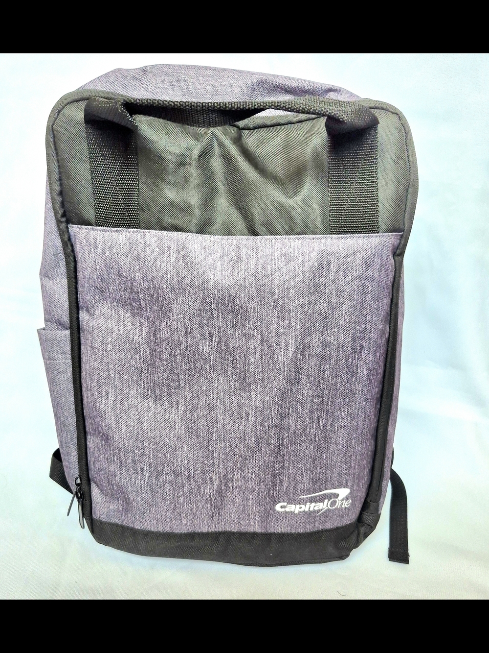 Gemline Logan laptop backpack featuring a Capital One embroidered logo